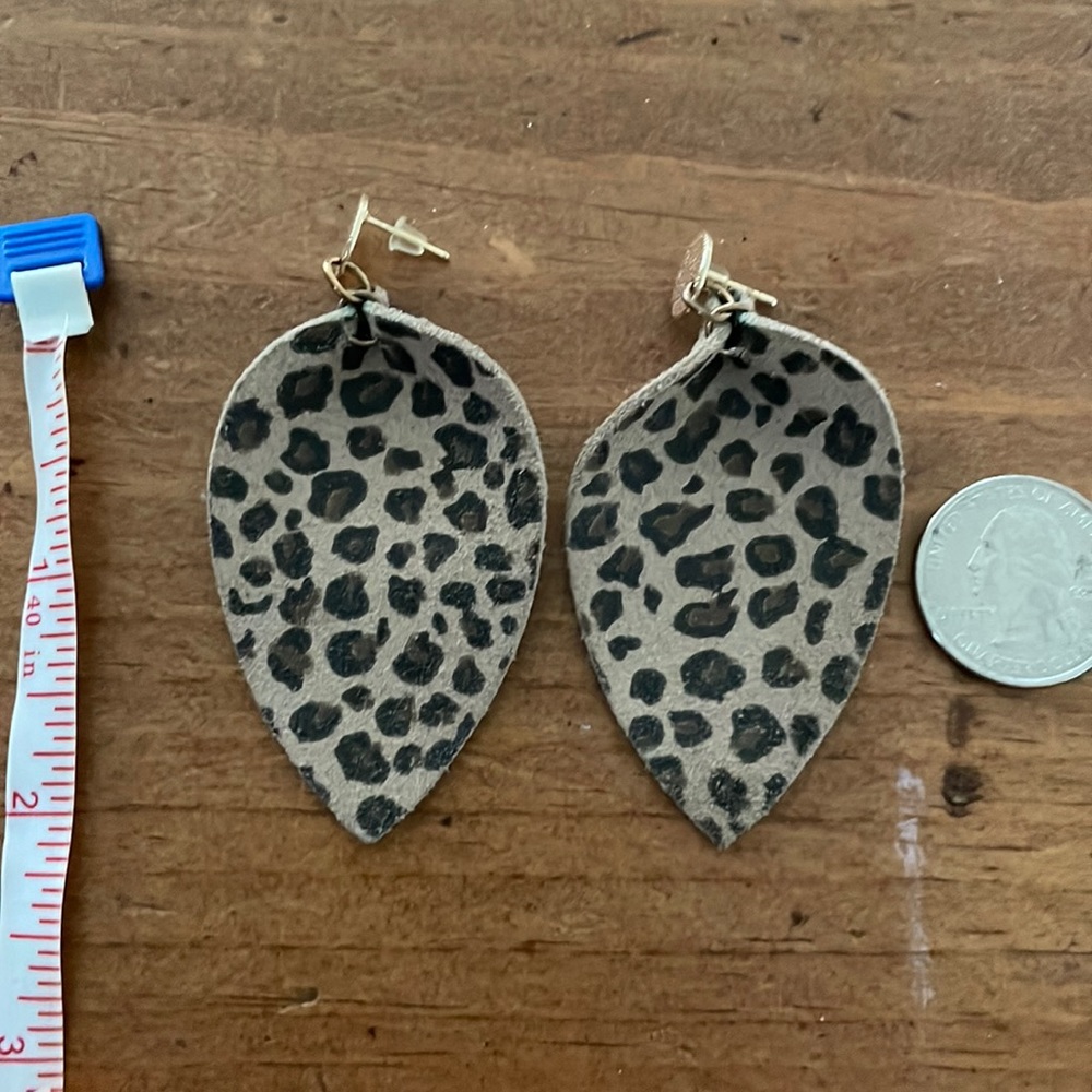 Leopard Petal and Post Leather Earrings